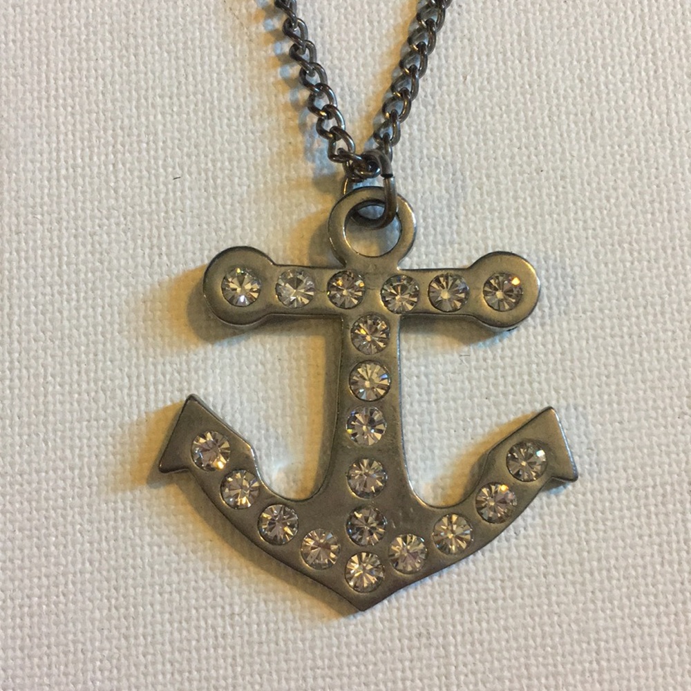Silver and Crystal Rhinestone Anchor Necklace